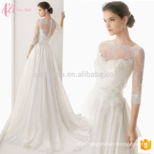 2017 new design slim fit short chapel train lace long sleeve ball white bridal gown wedding dress